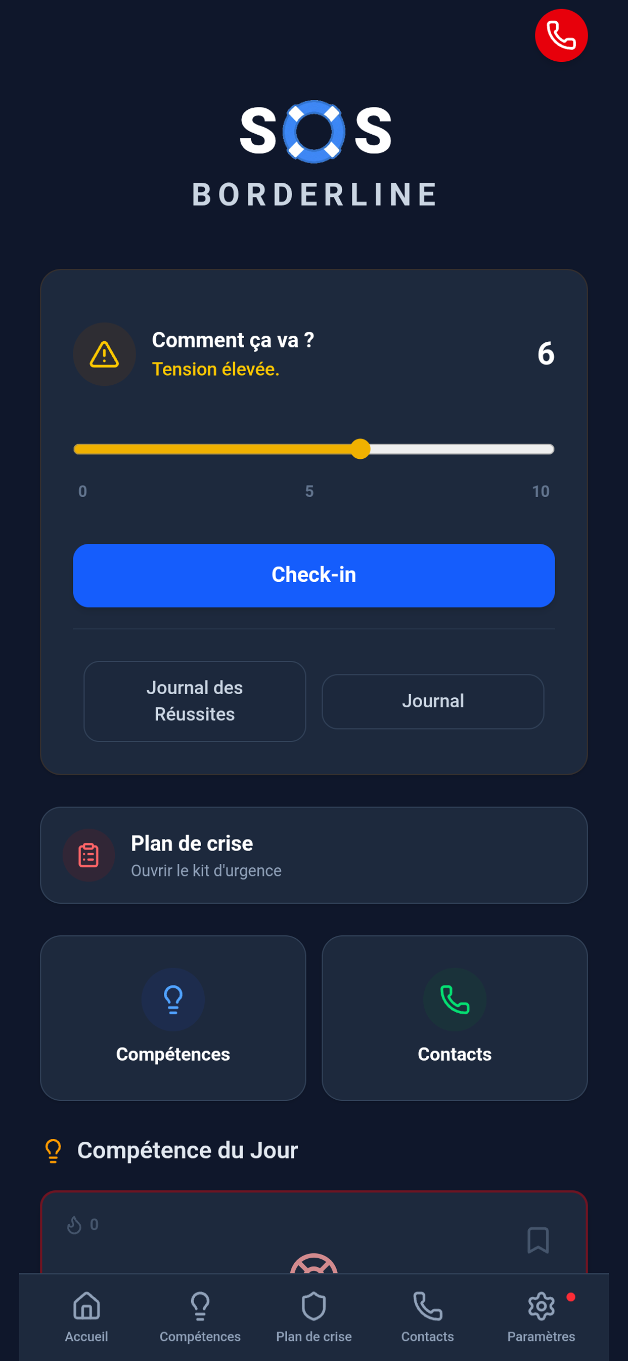 Tableau de bord d'accueil
